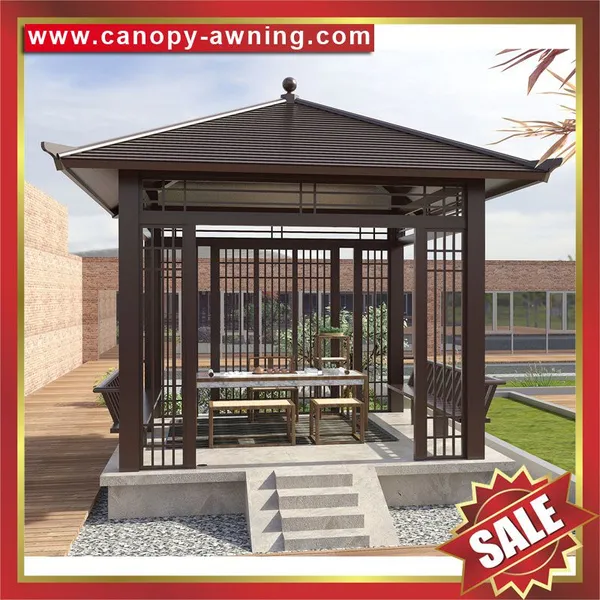 Outdoor Park Garden Antique Wood Look Aluminum Metal Gazebo Pavilion Canopy Awning Shelter Cover for Sale photo-3