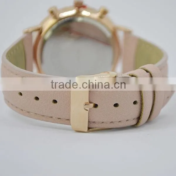 2016 Vogue Womens Watches Leather Strap Casual Life Style Rose Gold Plated Quartz Classic Style photo-4