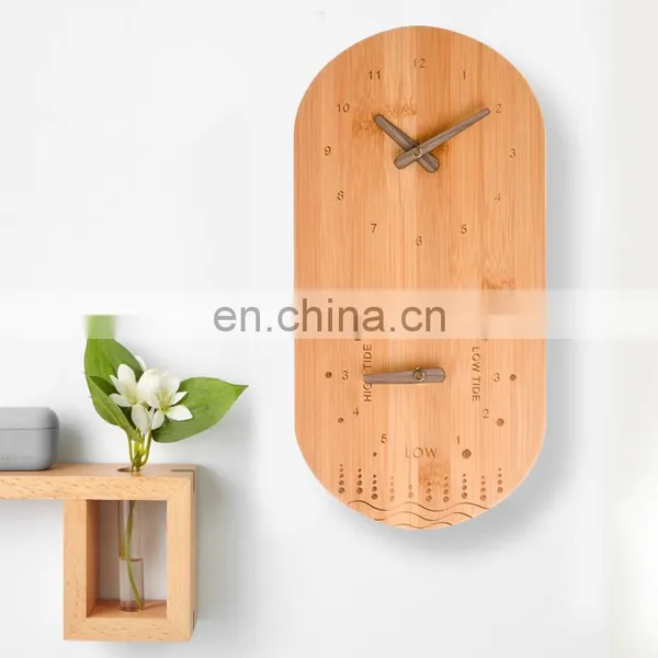Multifunctional Eco Friendly 100% Natural Bamboo Oval Tide And Singing Bowl Analog Wall Clock photo-3