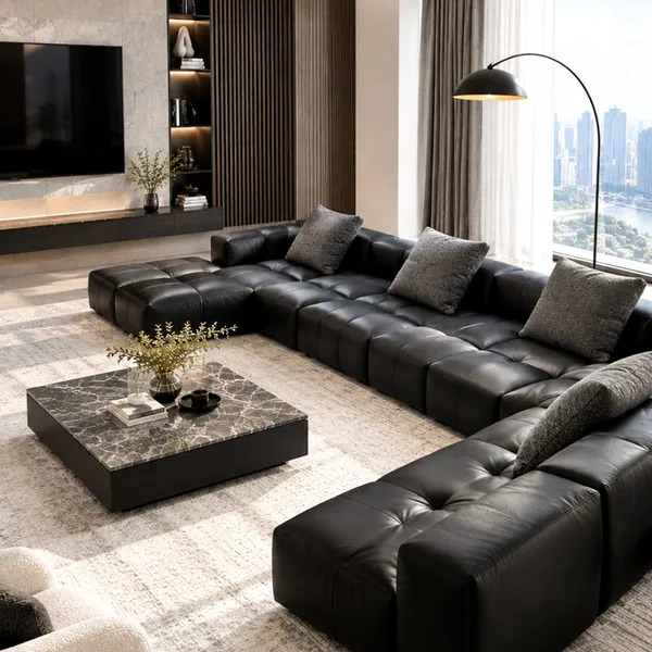 Modular Leather Sofa, Customizable Sectional Couch for Living Room Hotel, Living Rooms，Office, Commercial & Villa Projects