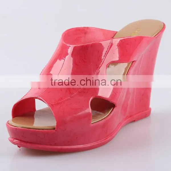 2016 Fashion Women Plastic Shoes From China Ladies Sweet Style Jelly PVC Hight Wedge Slipper Waterproof Wedge Jelly Sandal photo-2