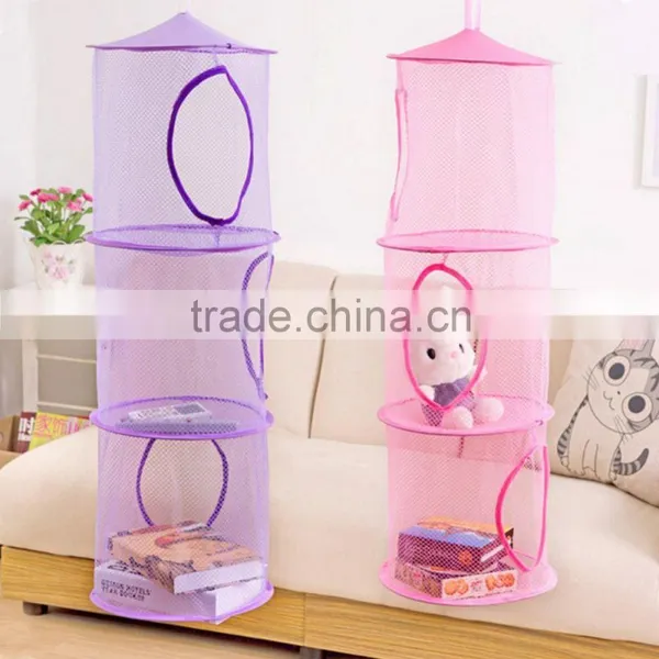 3 Shelf Layer Hanging Storage Basket Bags Net Kids Toy STuffed Plush Organizer Bag Bedroom Wall Door Closet photo-3