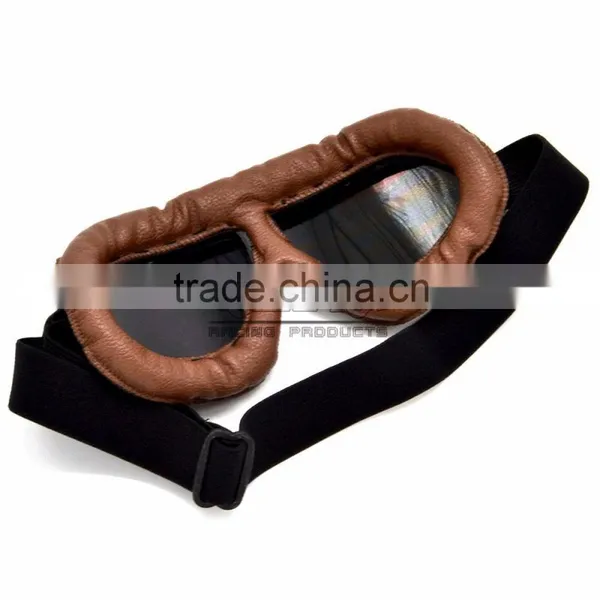 BJ-GT-008 New Style Silver Lens Brown Leather Racing Motocross Goggles photo-6