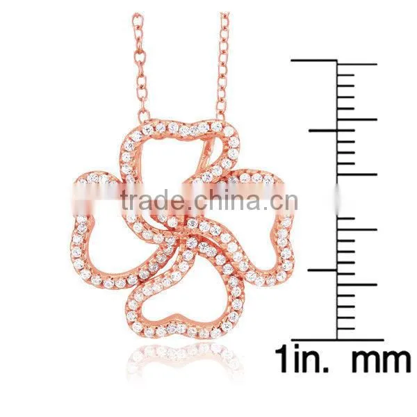 Rose Goldplated Sterling Silver Cubic Zirconia Heart Clover Necklace photo-2