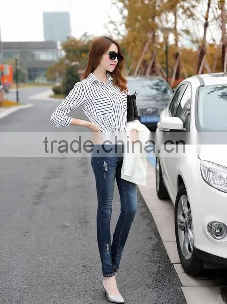 Autumn Women Fashion Jeans High Waist Slim Holes Ripped Casual Ladies Long Jeans Sexy Skinny Pencil Pants photo-3