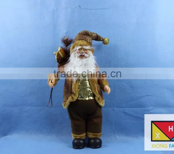 Natural Country Brown Standing Santa Claus Christmas Figure With Sled and Gift Bag