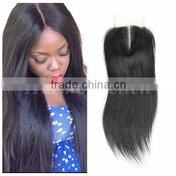 7A Virgin Hair Brazilian top 4x4 Lace Closure Straight Wave Closure,Human Hair Closure With Bleached Knots Middle Part Closures