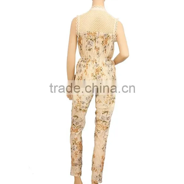 2015 Hot Sale Floral Printing Suits,woman Sleeveless Blouse and Long Pants photo-4