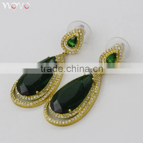 Hot Sale Green Zircon Setting Stone Earring Yellow Gold Plating photo-3