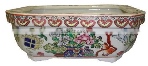 Chinese Hand Painted Double Walled Porcelain Bonsai Planter Pot - Ming Vase Design With Spring Colors
