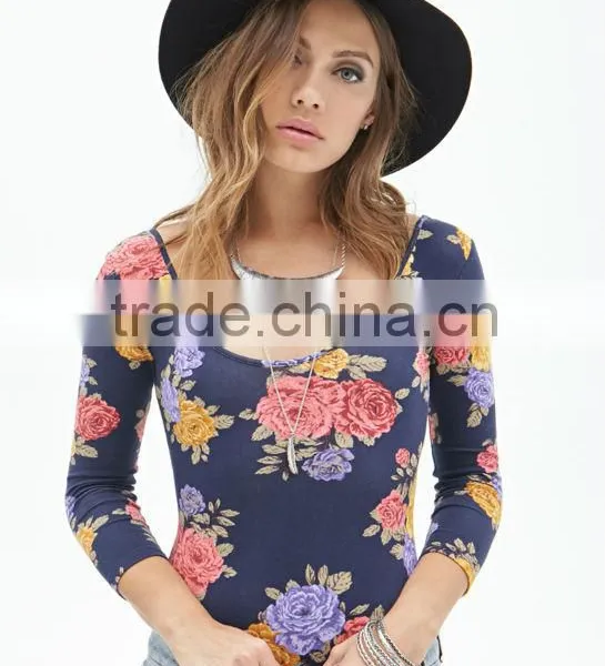 2014 Bodysuit Floral Printed Apparel for Women Bodysuit Cheap Female Clothing Quality Choice photo-3
