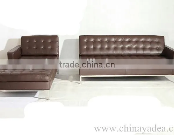 Living Room Furniture Florence Knoll Brown Leather Corner Sofa photo-5