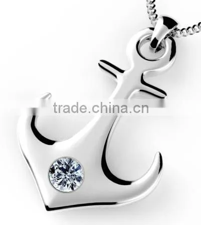 Rose Gold Stainless Steel Girls Pendant Silver CZ Inlay Anchor Pendant Necklace photo-2