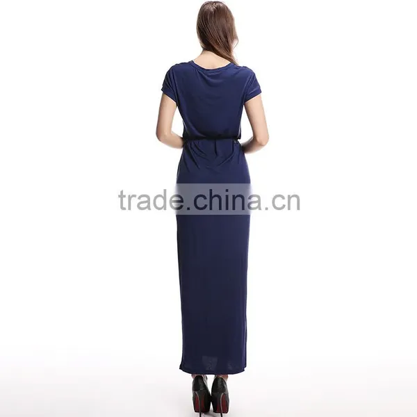 Plain Style Slim Fit Elegant Shortsleeve Long Evening Dress photo-3