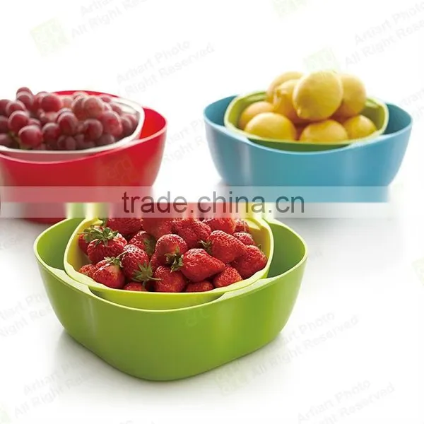High Quality New Design Colorful Double Desk Plastic Stackable Fruit Bowl Set photo-6