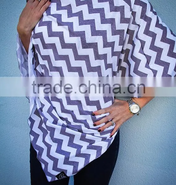Cotton Spandex Knit White Ground With Light Purple Zig Zag Stripe Premium Quality Infinity Nursing Scarf photo-4