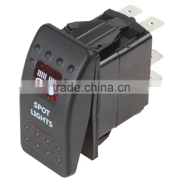 Waterproof Carling Style Spot Light Rocker Switch 12V 20A / 24V 10A 5 Pin ON-OFF for Car Boat Trailer ( Red / Blue LED Light ) photo-2