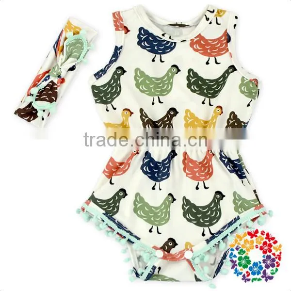 Wholesale New Born Clothes Pineapple Prints Elastic Waist Sleeveless Pom Pom Baby Girls Rompers photo-5