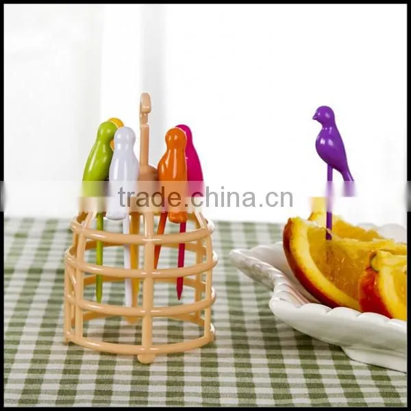 Eco-friendly Creative Cute Design Bird Shape ABS Plastic Fruit Fork Set With Birdcage Dessert Fork Set Wholesale photo-2