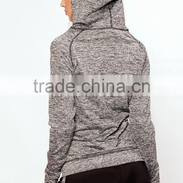Brazilian Gym Wear Clothing Wholesale Zip Front Grey Hooded Jacket Side Pockets Sports Running Women Gym Wear 2017 photo-2
