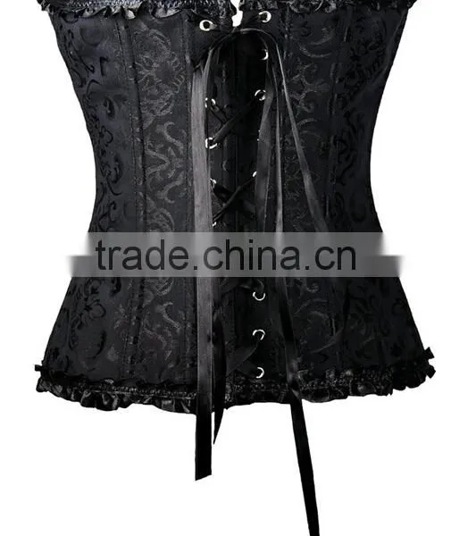 Women's Floral Print Pin Up Boned Overbust Waist Cincher Corset Red Top photo-3