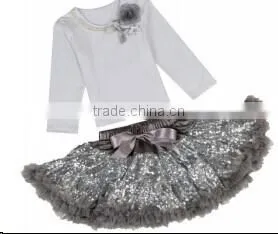 Long Sleeve Flower Sequin Fluffy Pettiskirt for Girls- Embroidered Costume With Belt-- Stage Wear photo-4