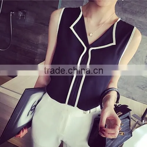 2017 New Summer V-neck t Shirt Sleeveless Chiffon for Women Were Thin photo-2