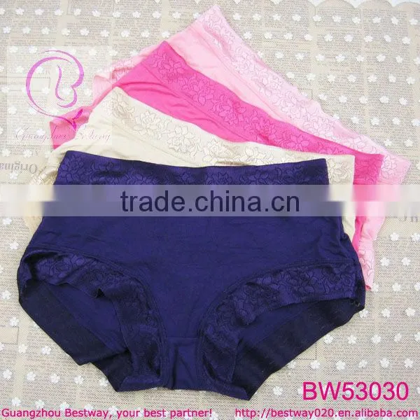 Ladies Sexy High Cut Panties Bamboo Fabric Solid Color Knicker Panties With Floral Side