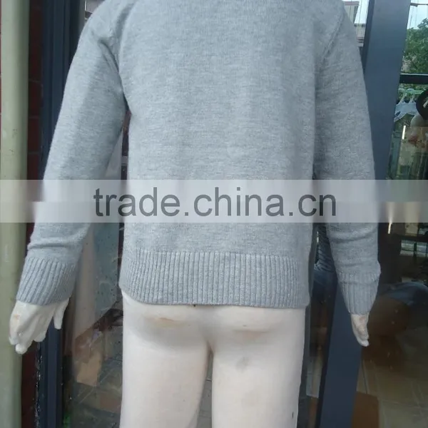 Custom Children Kids Heather Grey V-neck Button up Plain Knit Cardigan photo-4