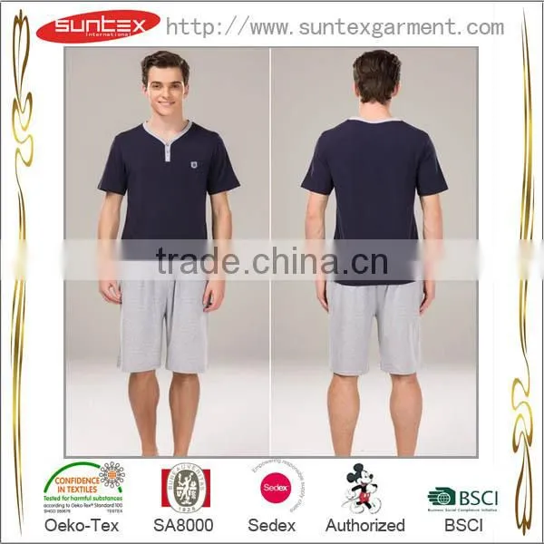 Solid Breathable Cotton Summer Sleepwear Mens Pajama Set photo-5
