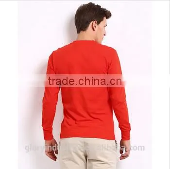 Cotton Plain Long Sleeve Red t Shirt With V Neckline photo-2