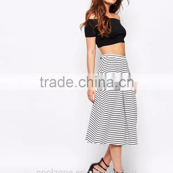 Hot Selling New Look Stripe Midi Skirt Wholesale Lady Skirt 2016 photo-2