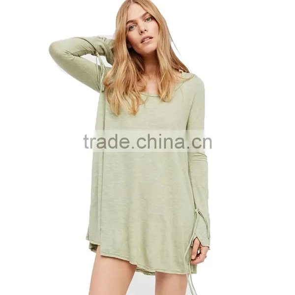 2017 OEM Women Seaside Style Vented Long Sleeve Blouse Dress photo-2