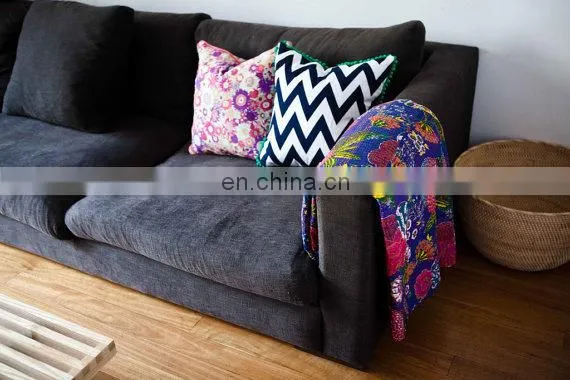 Fruit Print Kantha Quilt Indian Tropical Kantha Bed Cover Queen Size Blue Tropicana Bed Sheet photo-3