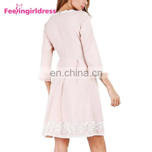Latest Design Pink Long Sleeve Knee Length One Piece Dresses For Fat Girls photo-5
