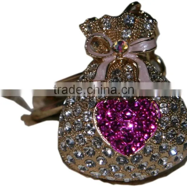 Custom Big Stone Keyring Metal Heart Keychain photo-2