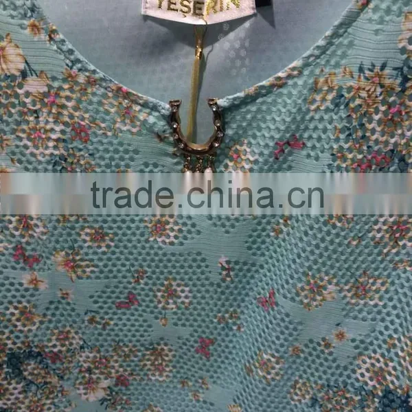 Fishnet Flowery 2015turkish Fashion Dress With Jewel on the Round Neck photo-4