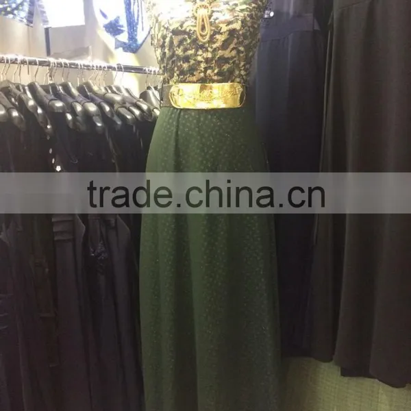 Long Chiffon With Roll Printed V-neck With Jewel 2015 Turkish Fashion Dress With Diamond Belt