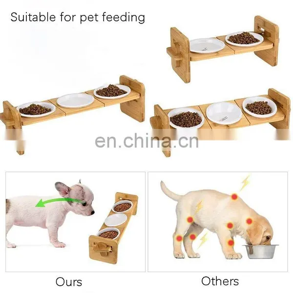 High Quality Low Price Wholesale Bamboo Pet Puppy Cat Drinking Water Food Bowls & Feeders Dogs Easy 2 in 1 Wood Stand photo-2
