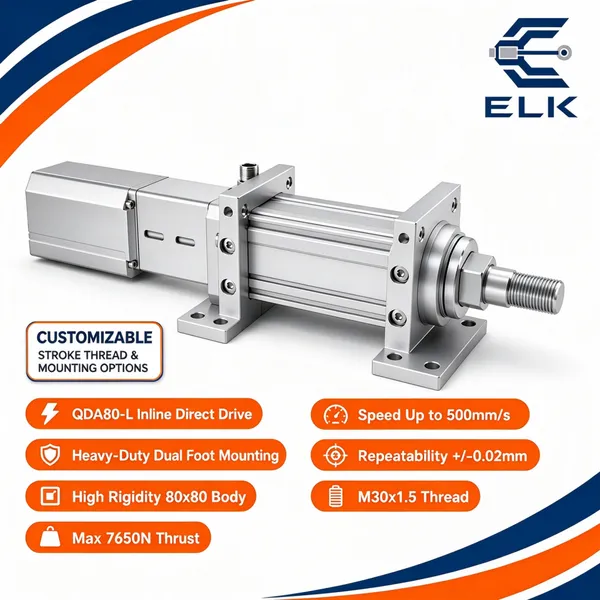 Horizontal Mount Servo Electric Cylinder QDA80-L for Industrial Automation, 1000W/1500W, 7650N Thrust
