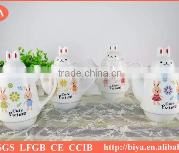 Moroccan Tea Pot Customized Plain White Ceramic Porcelain Tea Pot & Kettle for Two Cup and Saucer Rabit photo-3