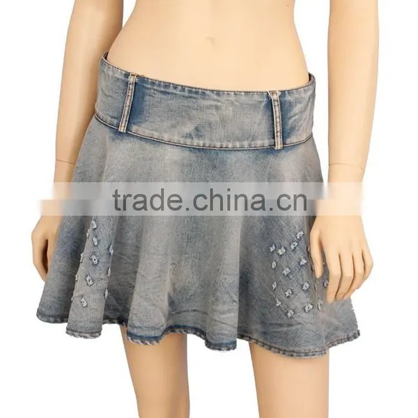 2016 S/S Latest Design Lady Washed Denim Mini Skirts photo-2