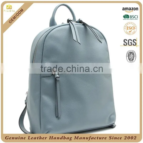 CSS1500-001 Ladies Simple Pebbled Cow Leather 100 % Genuine Leather Backpack photo-2