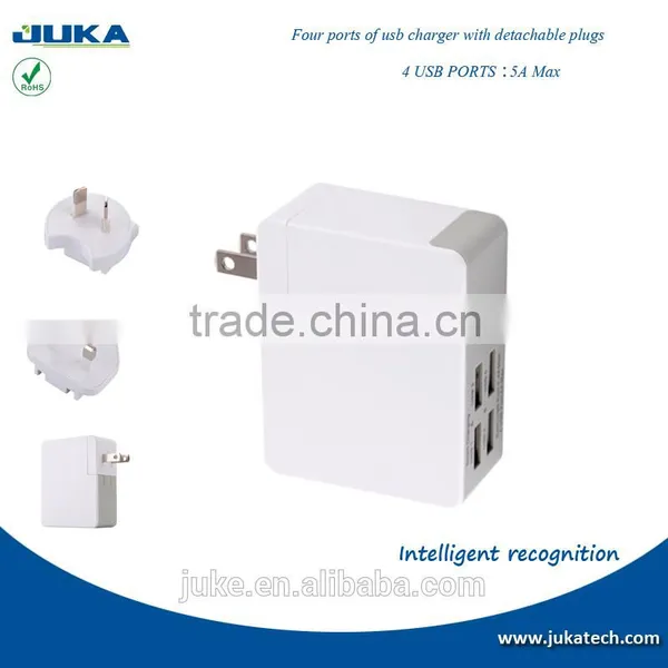 4 Port Usb Travel Charger With Exchangeable Plugs photo-2