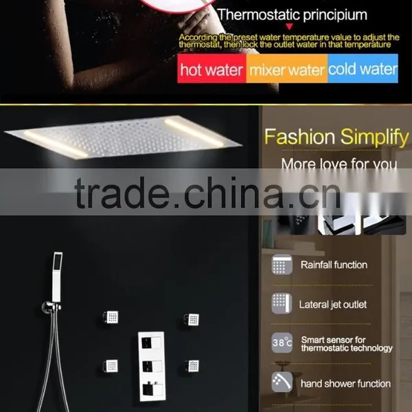 Led Shower Complete Set 3 Way in Wall Thermostatic Shower Faucet With 360*500mm Electric Shower + 6 Pcs Massage Body Jets photo-3