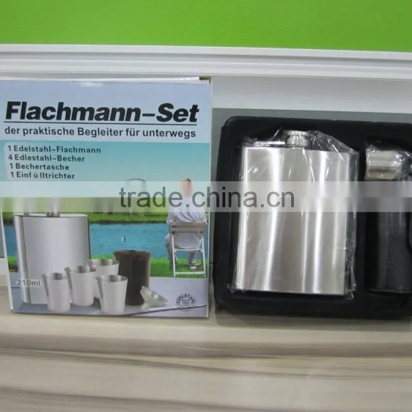 7oz Hip Flask Set With 4pcs Cup in Leather Bag and Large Funnel in Gift Paper Box