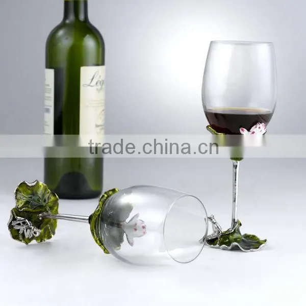 RORO Harmony Water Lily Enamel Crystal Glass Red Wine Glass