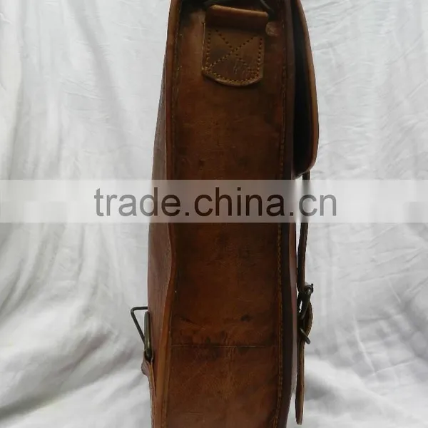 Hand Made Vintage Leather Back Pack Flap Messenger Bag Grained Leather photo-3