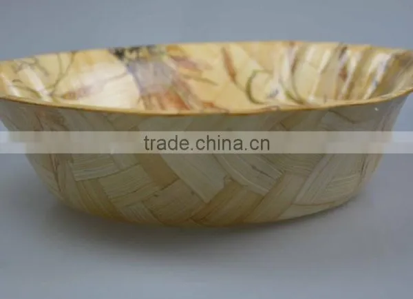 Retail No Normal Anomaly Triangle Color Painting Picture Handmade Bamboo Woven Wooden Salad Bowl Kitchen Tools photo-6