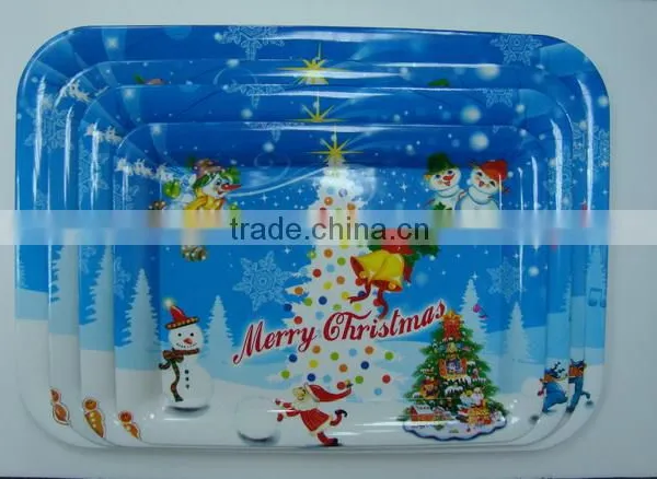 4pcs Flower Design Christmas Design Tableware Plastic Tray